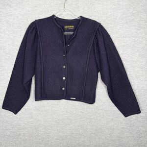 Geiger Austria Women Cardigan Boiled Wool Size 38 S/M Sweater Jacket Navy Blue